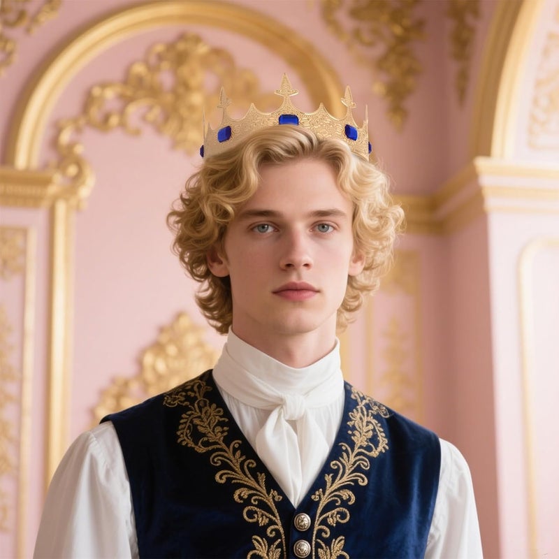 Amariver King Crown for Men Medieval Headpiece with Sparkling Blue Crystals Gold Tiara for Men Birthday Crown Prom Halloween Accessories - Image 3